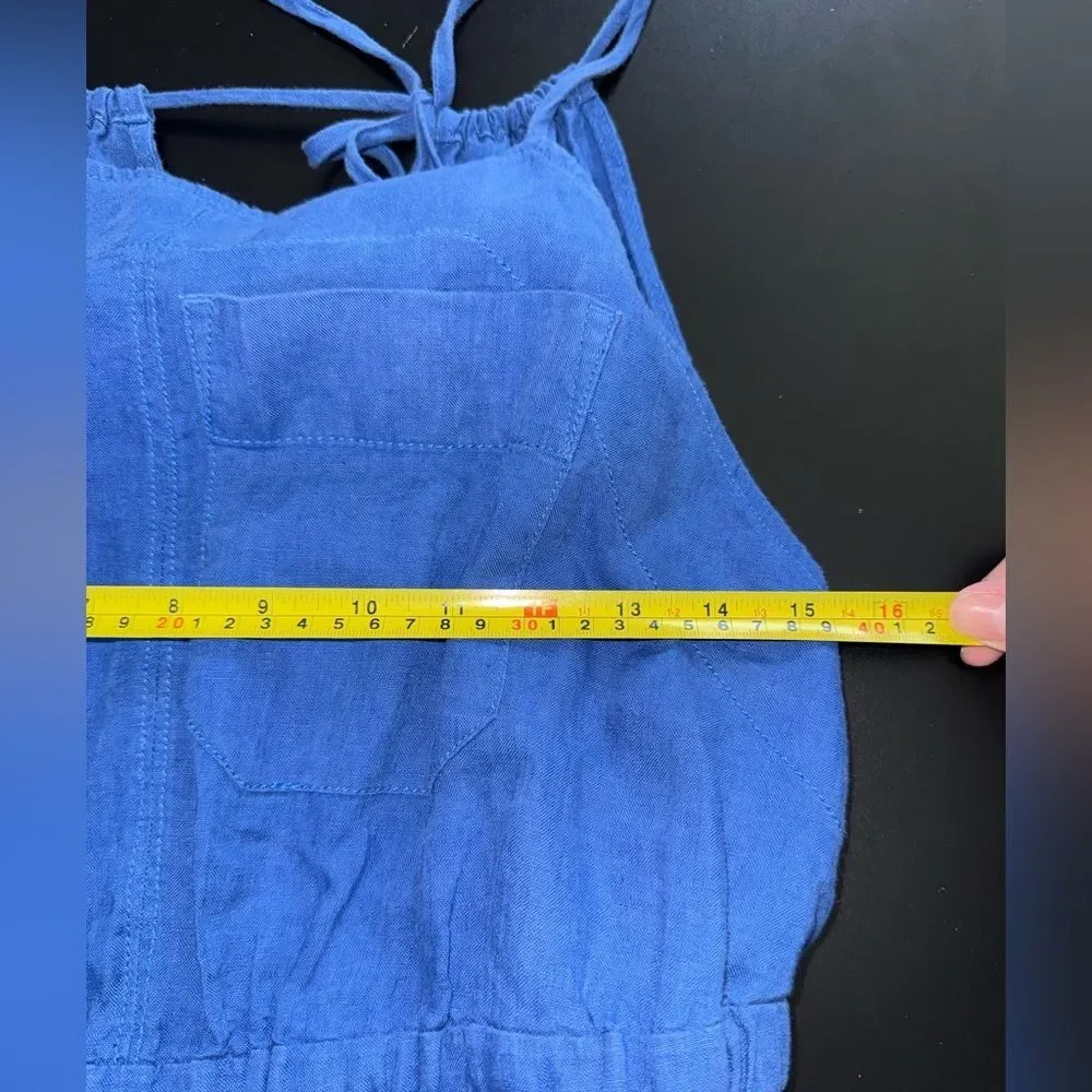 Everlane women’s blue 100% Linen Shoestring Jumpsuit Sixe XS EUC earthy comfort